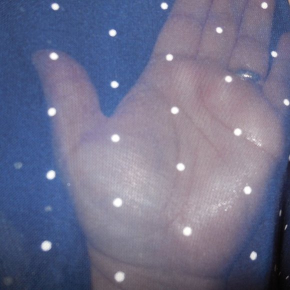 Blouse NEW Blue Polka Dot Sheer Cardigan Duster Top Short Sleeve blue shrug - Picture 8 of 9